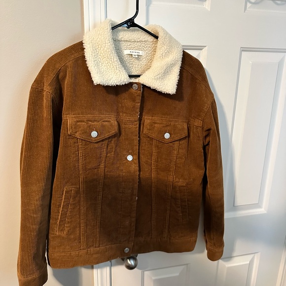 PACSUN Brown Corduroy Jacket with Cream Sherpa Collar - Picture 1 of 3